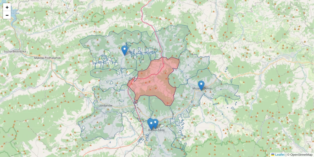 Szczegółowa mapa kodu pocztowego 32-433 z granicami, sąsiednimi kodami pocztowymi i urzędami pocztowymi