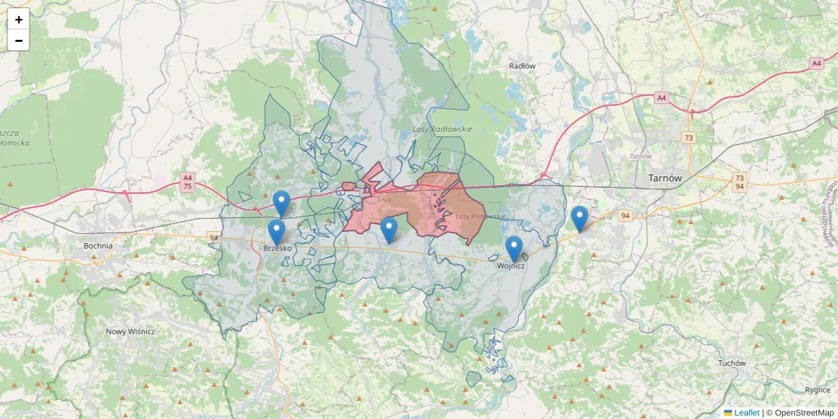 Szczegółowa mapa kodu pocztowego 32-828 z granicami, sąsiednimi kodami pocztowymi i urzędami pocztowymi