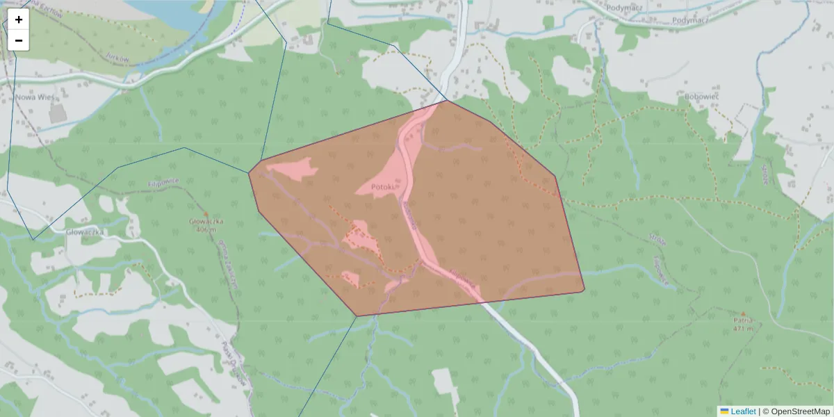 Szczegółowa mapa kodu pocztowego 32-841 z granicami, sąsiednimi kodami pocztowymi i urzędami pocztowymi