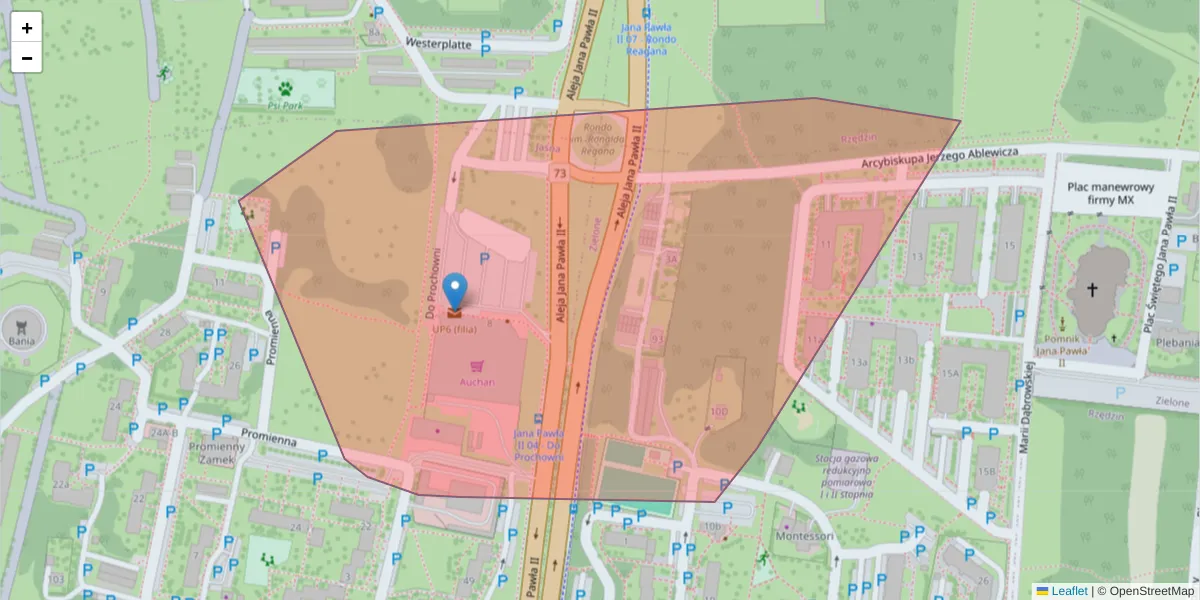 Szczegółowa mapa kodu pocztowego 33-104 z granicami, sąsiednimi kodami pocztowymi i urzędami pocztowymi