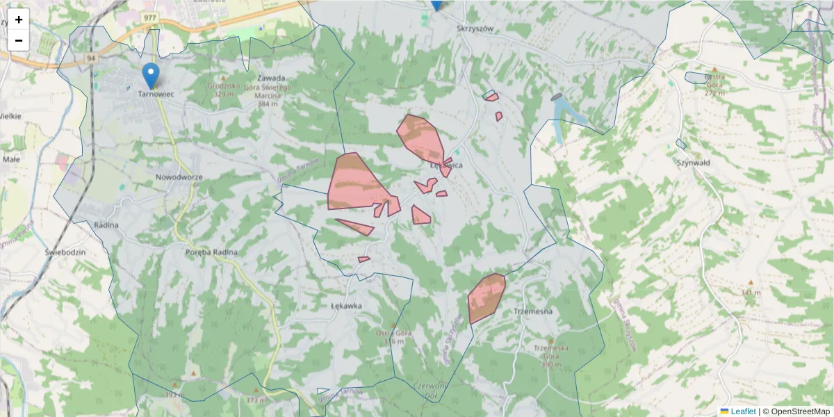 Szczegółowa mapa kodu pocztowego 33-157 z granicami, sąsiednimi kodami pocztowymi i urzędami pocztowymi