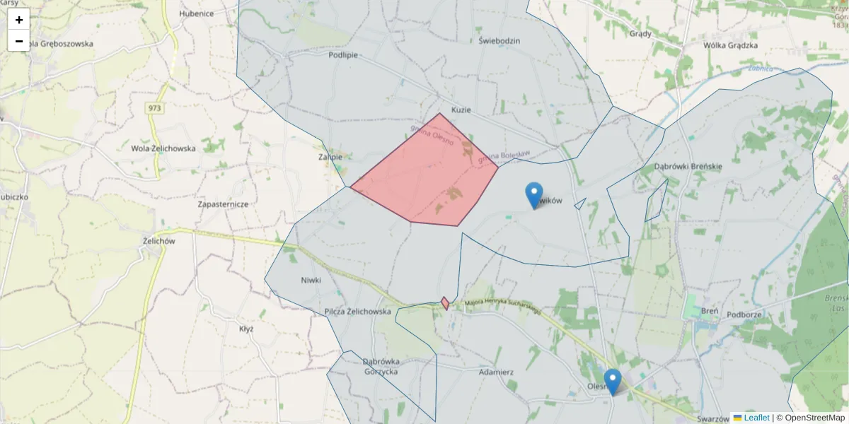 Szczegółowa mapa kodu pocztowego 33-263 z granicami, sąsiednimi kodami pocztowymi i urzędami pocztowymi