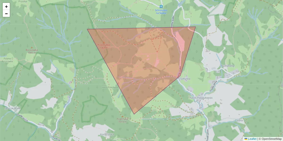Szczegółowa mapa kodu pocztowego 34-353 z granicami, sąsiednimi kodami pocztowymi i urzędami pocztowymi