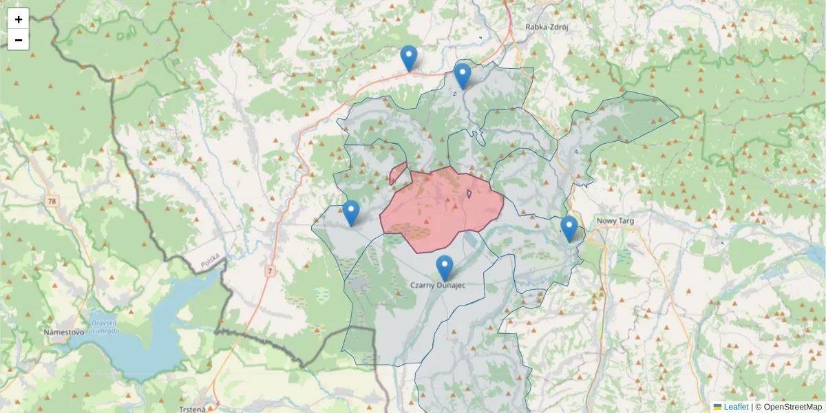 Szczegółowa mapa kodu pocztowego 34-408 z granicami, sąsiednimi kodami pocztowymi i urzędami pocztowymi