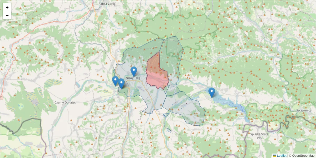 Szczegółowa mapa kodu pocztowego 34-431 z granicami, sąsiednimi kodami pocztowymi i urzędami pocztowymi