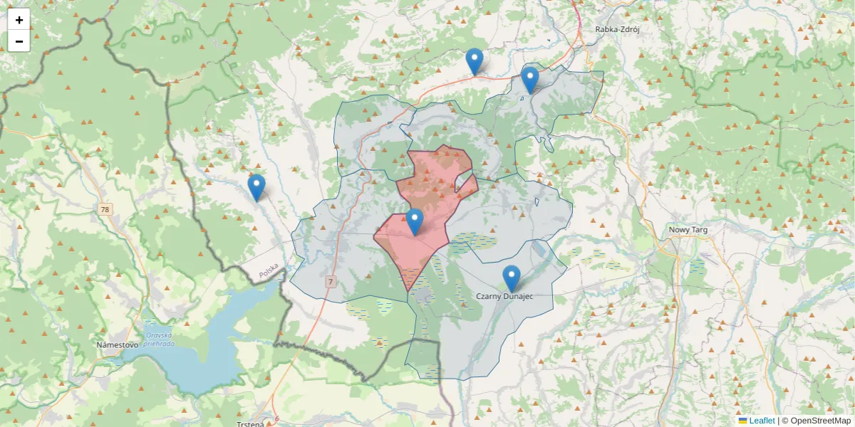 Szczegółowa mapa kodu pocztowego 34-472 z granicami, sąsiednimi kodami pocztowymi i urzędami pocztowymi