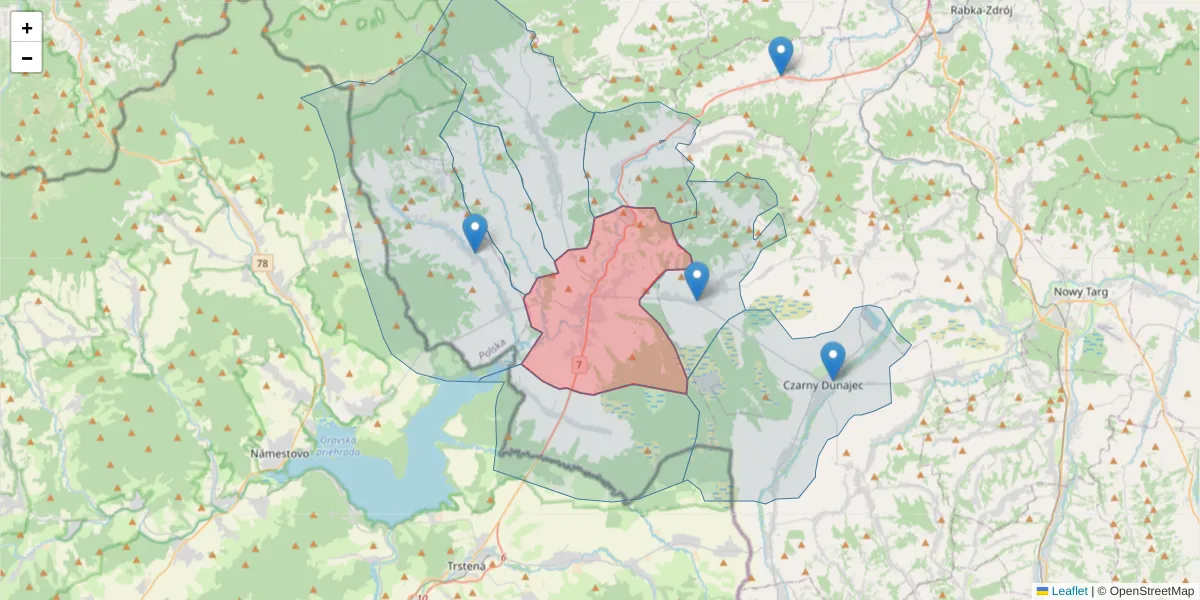 Szczegółowa mapa kodu pocztowego 34-480 z granicami, sąsiednimi kodami pocztowymi i urzędami pocztowymi