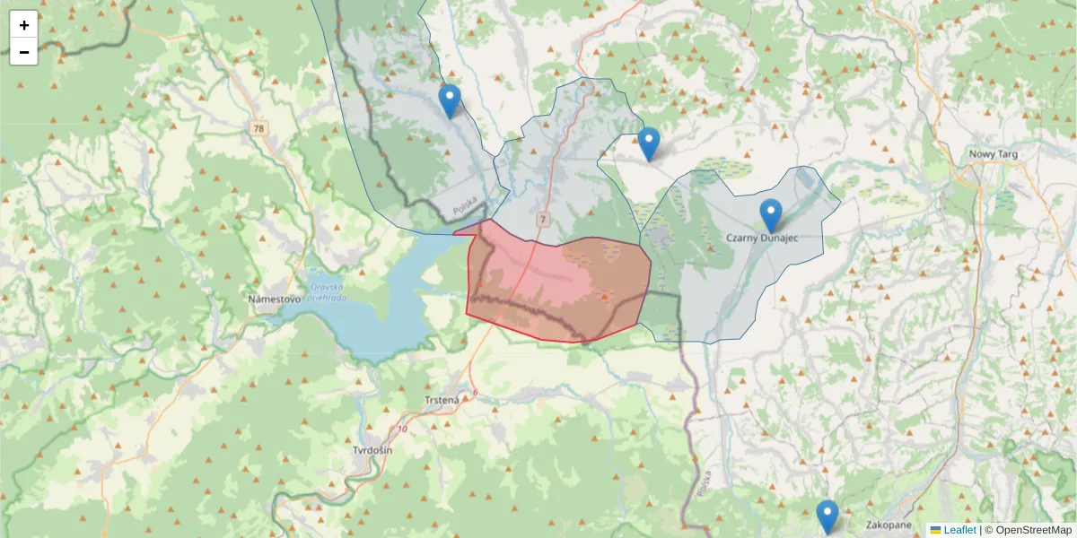 Szczegółowa mapa kodu pocztowego 34-481 z granicami, sąsiednimi kodami pocztowymi i urzędami pocztowymi