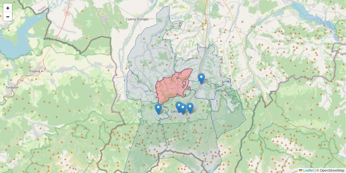 Szczegółowa mapa kodu pocztowego 34-521 z granicami, sąsiednimi kodami pocztowymi i urzędami pocztowymi