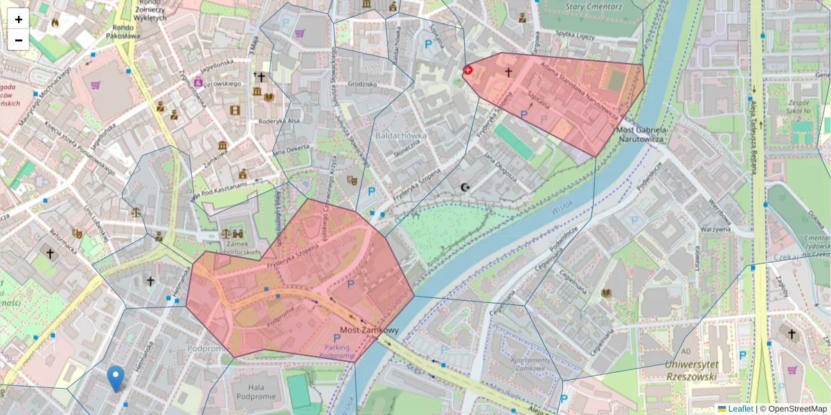 Szczegółowa mapa kodu pocztowego 35-055 z granicami, sąsiednimi kodami pocztowymi i urzędami pocztowymi