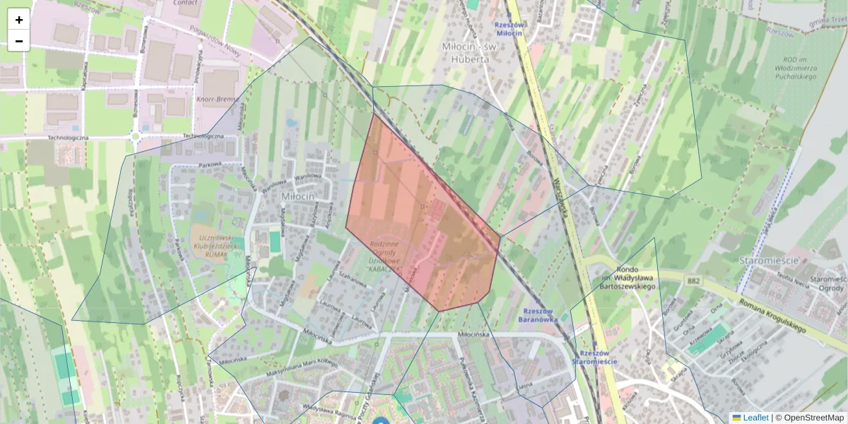 Szczegółowa mapa kodu pocztowego 35-062 z granicami, sąsiednimi kodami pocztowymi i urzędami pocztowymi
