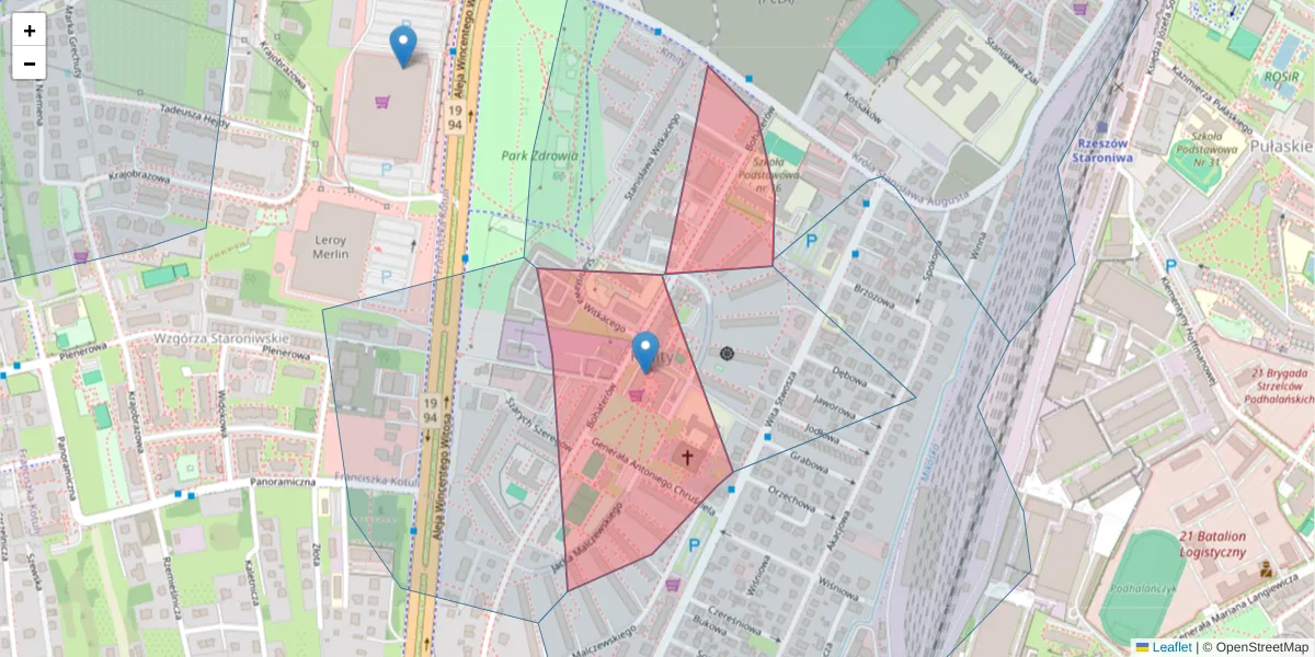 Szczegółowa mapa kodu pocztowego 35-112 z granicami, sąsiednimi kodami pocztowymi i urzędami pocztowymi