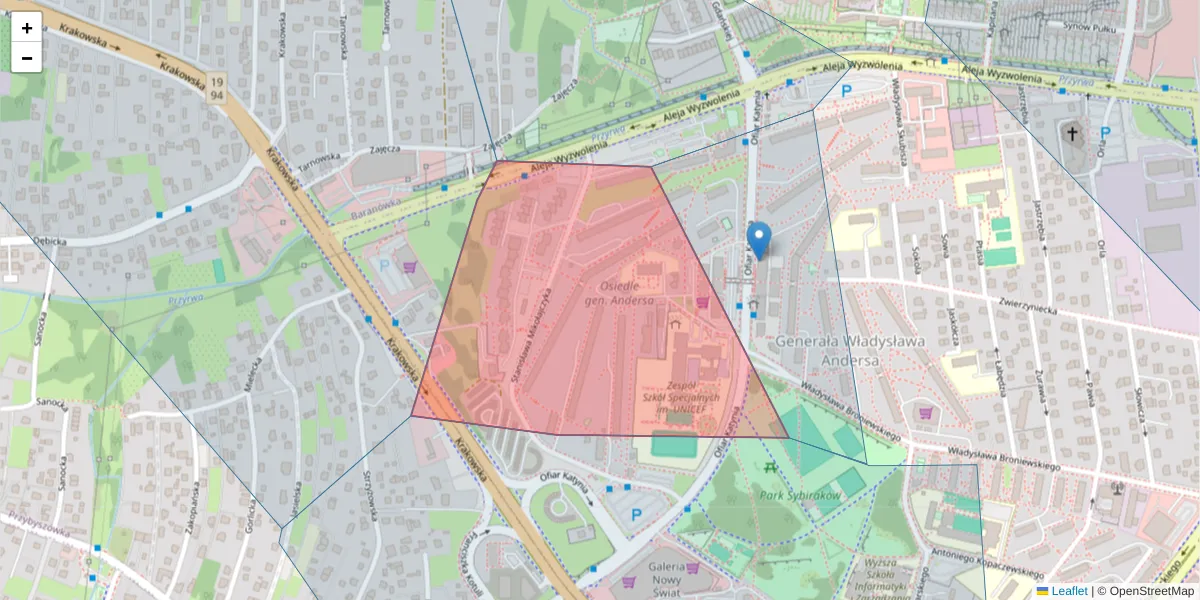 Szczegółowa mapa kodu pocztowego 35-209 z granicami, sąsiednimi kodami pocztowymi i urzędami pocztowymi