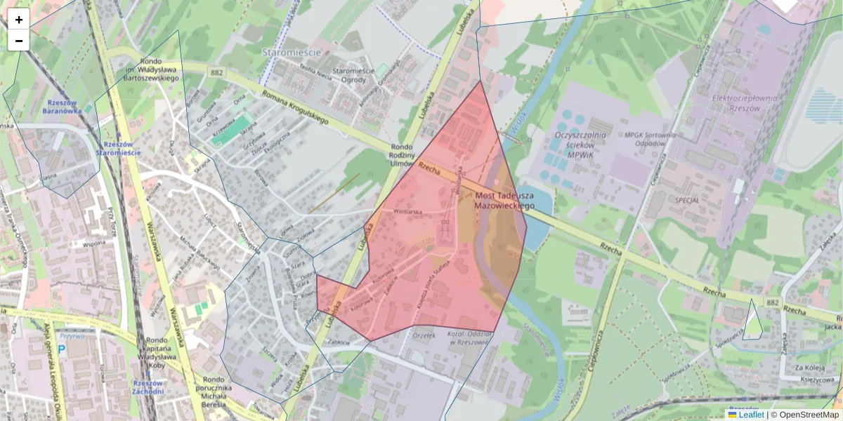 Szczegółowa mapa kodu pocztowego 35-235 z granicami, sąsiednimi kodami pocztowymi i urzędami pocztowymi