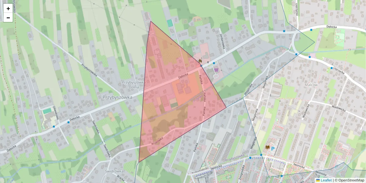 Szczegółowa mapa kodu pocztowego 35-503 z granicami, sąsiednimi kodami pocztowymi i urzędami pocztowymi