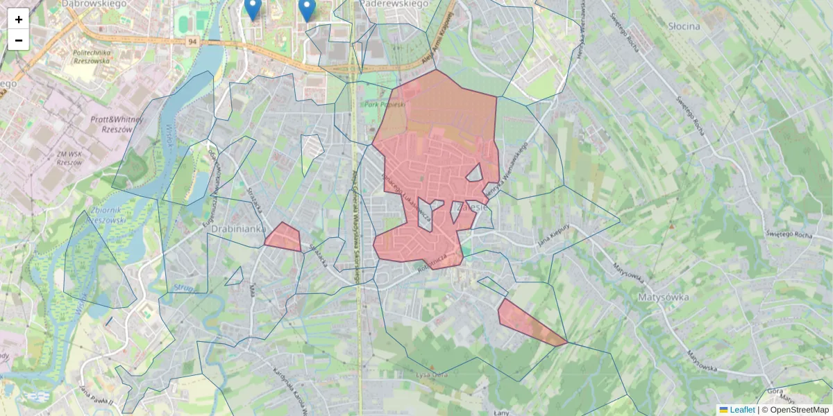 Szczegółowa mapa kodu pocztowego 35-604 z granicami, sąsiednimi kodami pocztowymi i urzędami pocztowymi