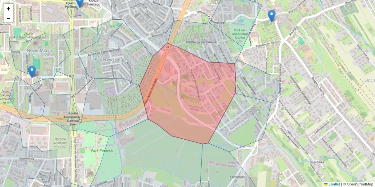 Szczegółowa mapa kodu pocztowego 35-606 z granicami, sąsiednimi kodami pocztowymi i urzędami pocztowymi