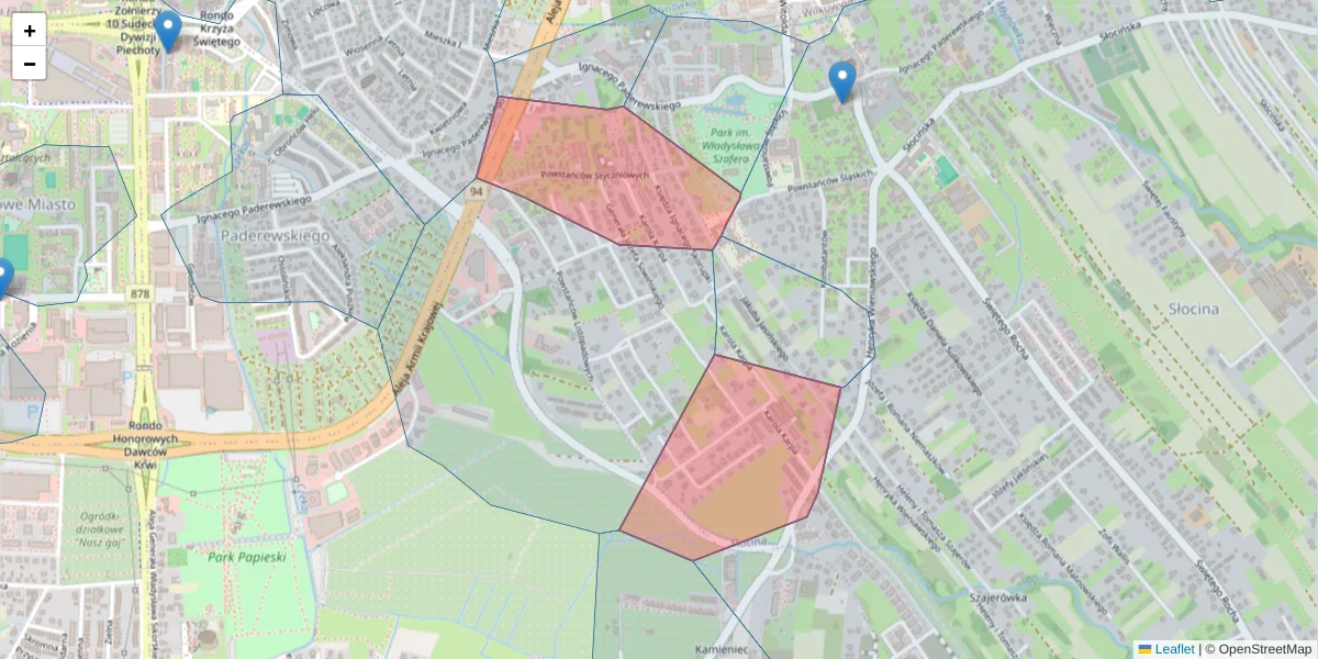 Szczegółowa mapa kodu pocztowego 35-607 z granicami, sąsiednimi kodami pocztowymi i urzędami pocztowymi