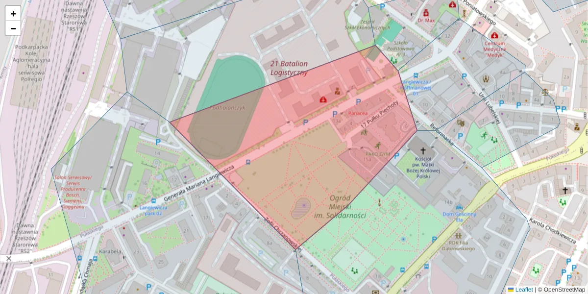 Szczegółowa mapa kodu pocztowego 35-922 z granicami, sąsiednimi kodami pocztowymi i urzędami pocztowymi