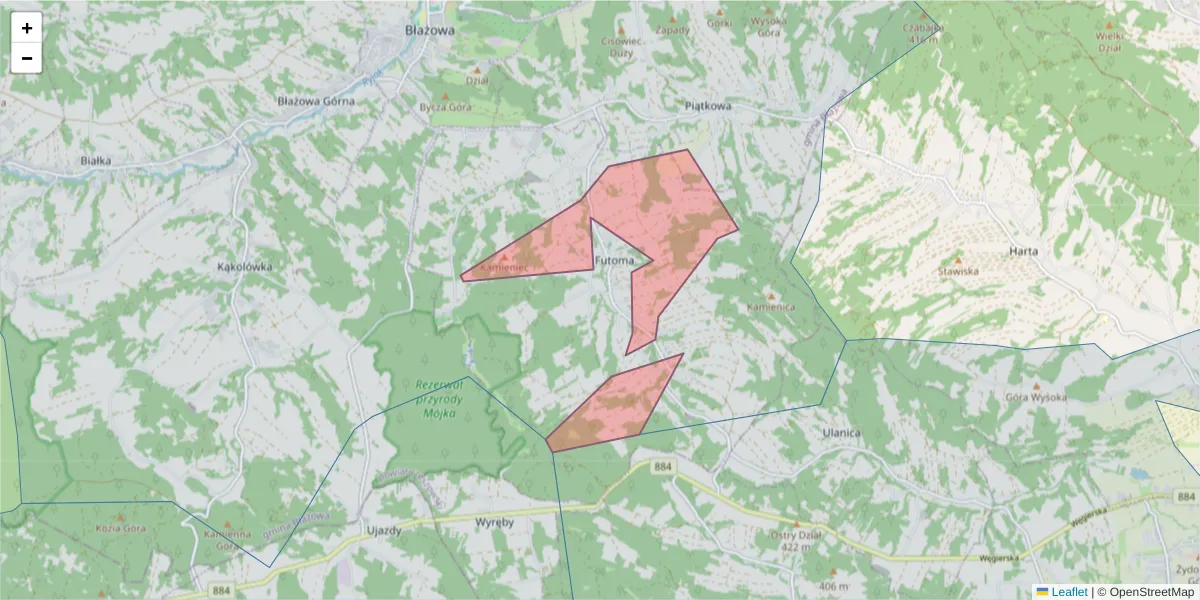 Szczegółowa mapa kodu pocztowego 36-034 z granicami, sąsiednimi kodami pocztowymi i urzędami pocztowymi