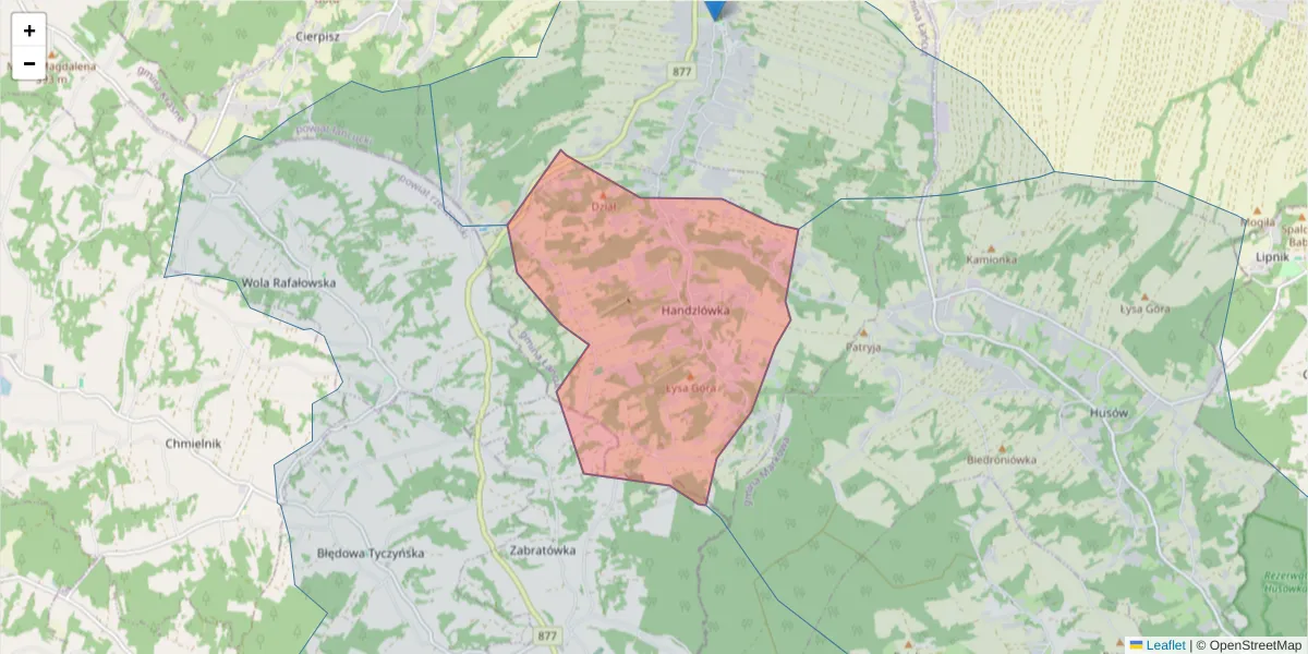 Szczegółowa mapa kodu pocztowego 37-123 z granicami, sąsiednimi kodami pocztowymi i urzędami pocztowymi