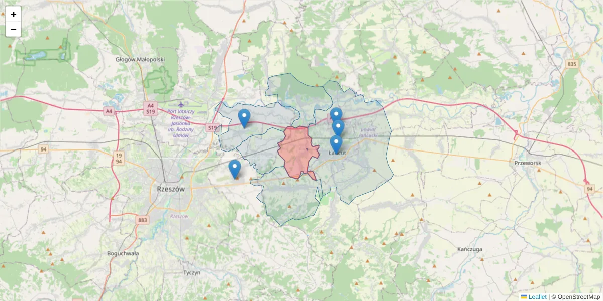 Szczegółowa mapa kodu pocztowego 37-127 z granicami, sąsiednimi kodami pocztowymi i urzędami pocztowymi