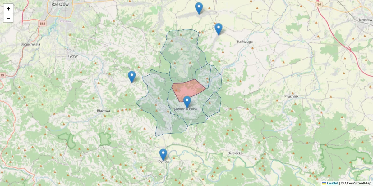 Szczegółowa mapa kodu pocztowego 37-231 z granicami, sąsiednimi kodami pocztowymi i urzędami pocztowymi