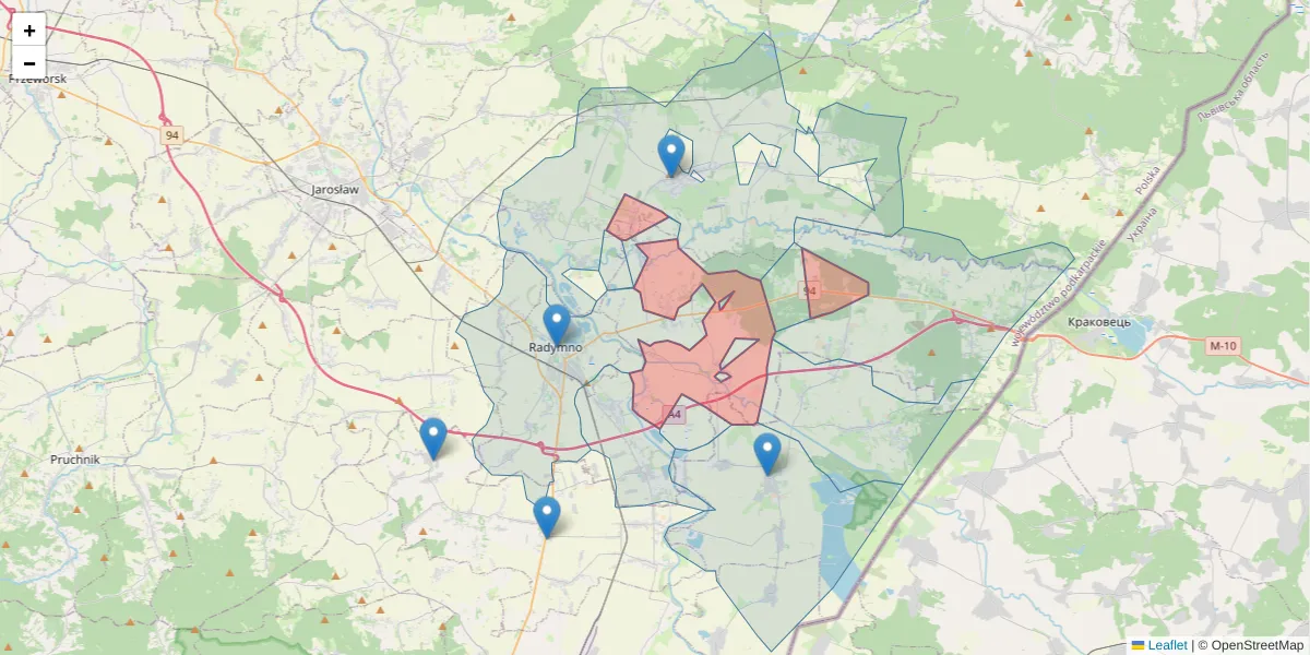 Szczegółowa mapa kodu pocztowego 37-551 z granicami, sąsiednimi kodami pocztowymi i urzędami pocztowymi