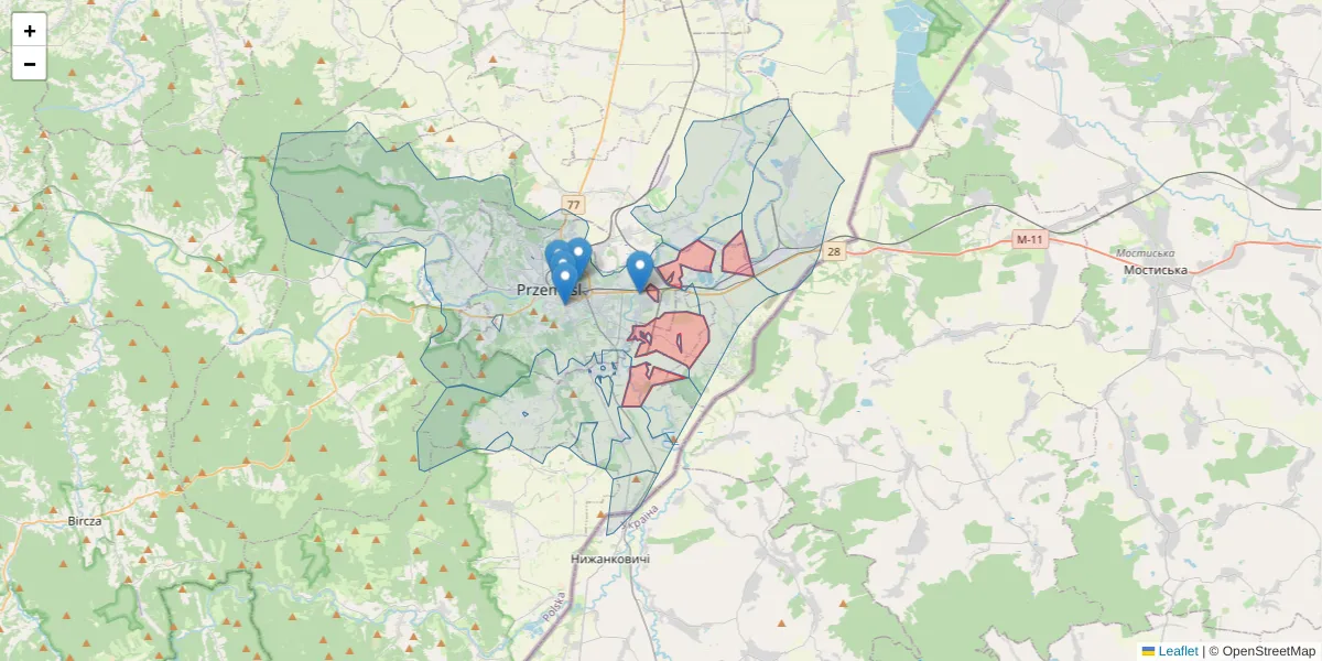 Szczegółowa mapa kodu pocztowego 37-705 z granicami, sąsiednimi kodami pocztowymi i urzędami pocztowymi