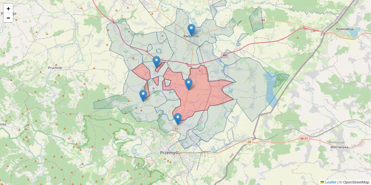 Szczegółowa mapa kodu pocztowego 37-716 z granicami, sąsiednimi kodami pocztowymi i urzędami pocztowymi
