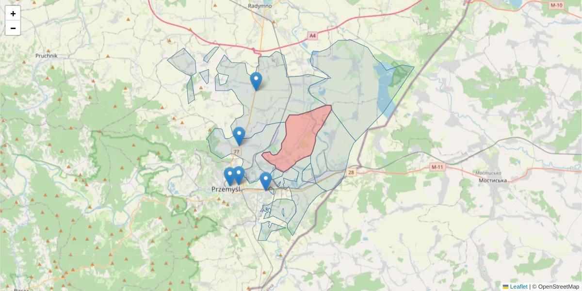Szczegółowa mapa kodu pocztowego 37-722 z granicami, sąsiednimi kodami pocztowymi i urzędami pocztowymi