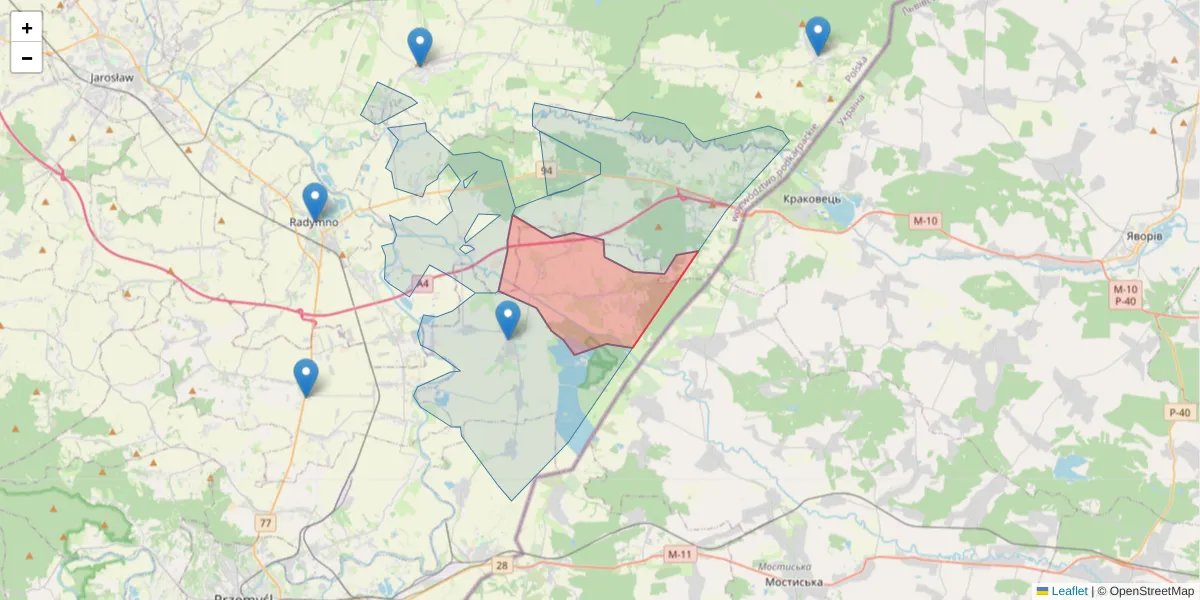 Szczegółowa mapa kodu pocztowego 37-724 z granicami, sąsiednimi kodami pocztowymi i urzędami pocztowymi