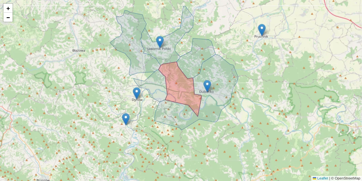 Szczegółowa mapa kodu pocztowego 37-752 z granicami, sąsiednimi kodami pocztowymi i urzędami pocztowymi