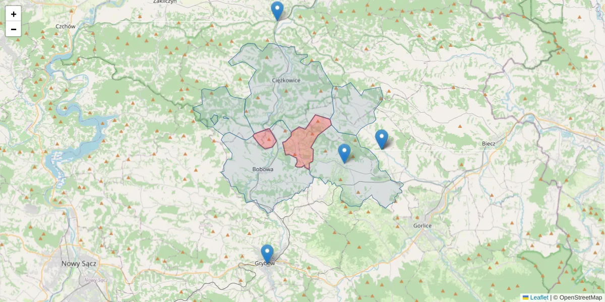 Szczegółowa mapa kodu pocztowego 38-324 z granicami, sąsiednimi kodami pocztowymi i urzędami pocztowymi