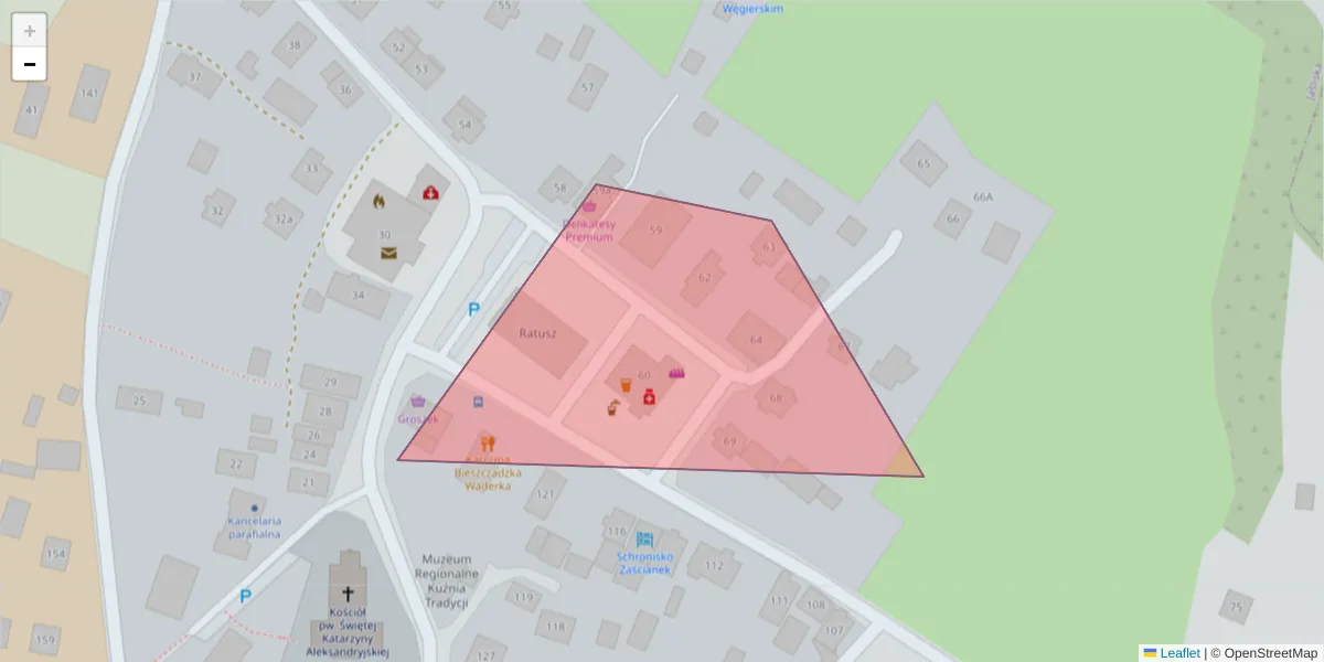 Szczegółowa mapa kodu pocztowego 38-525 z granicami, sąsiednimi kodami pocztowymi i urzędami pocztowymi