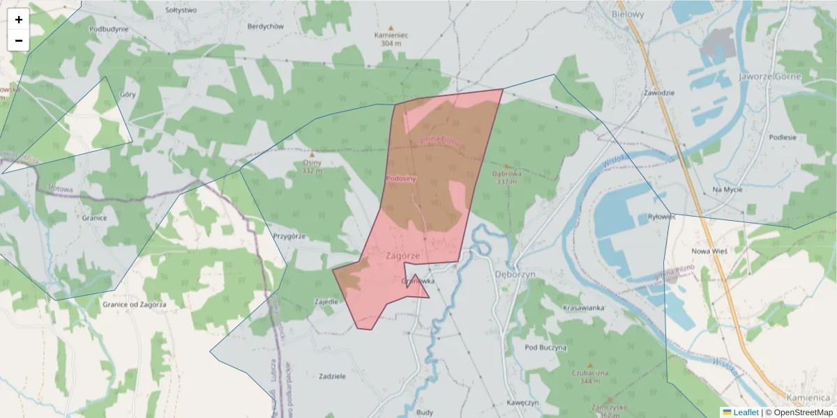 Szczegółowa mapa kodu pocztowego 39-224 z granicami, sąsiednimi kodami pocztowymi i urzędami pocztowymi