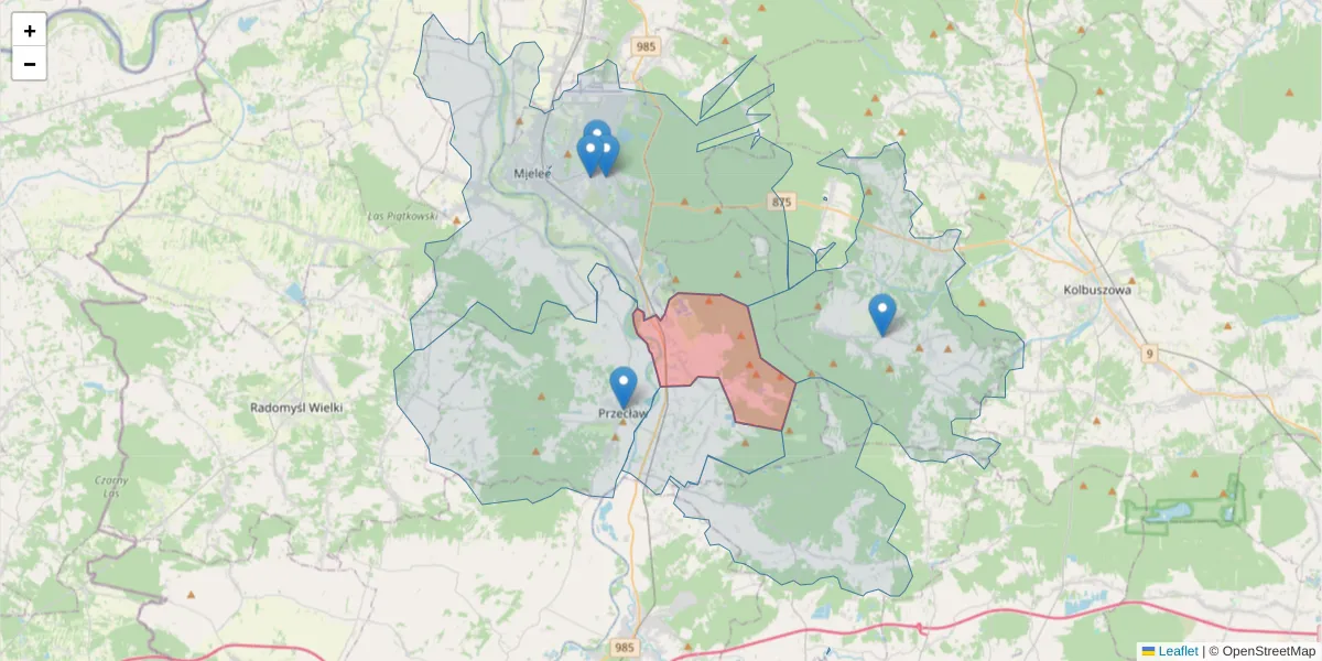 Szczegółowa mapa kodu pocztowego 39-322 z granicami, sąsiednimi kodami pocztowymi i urzędami pocztowymi