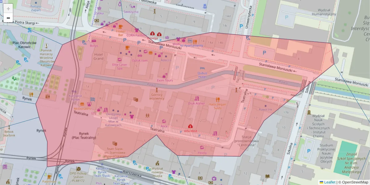 Szczegółowa mapa kodu pocztowego 40-003 z granicami, sąsiednimi kodami pocztowymi i urzędami pocztowymi
