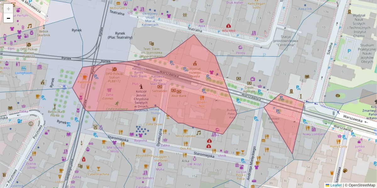 Szczegółowa mapa kodu pocztowego 40-009 z granicami, sąsiednimi kodami pocztowymi i urzędami pocztowymi