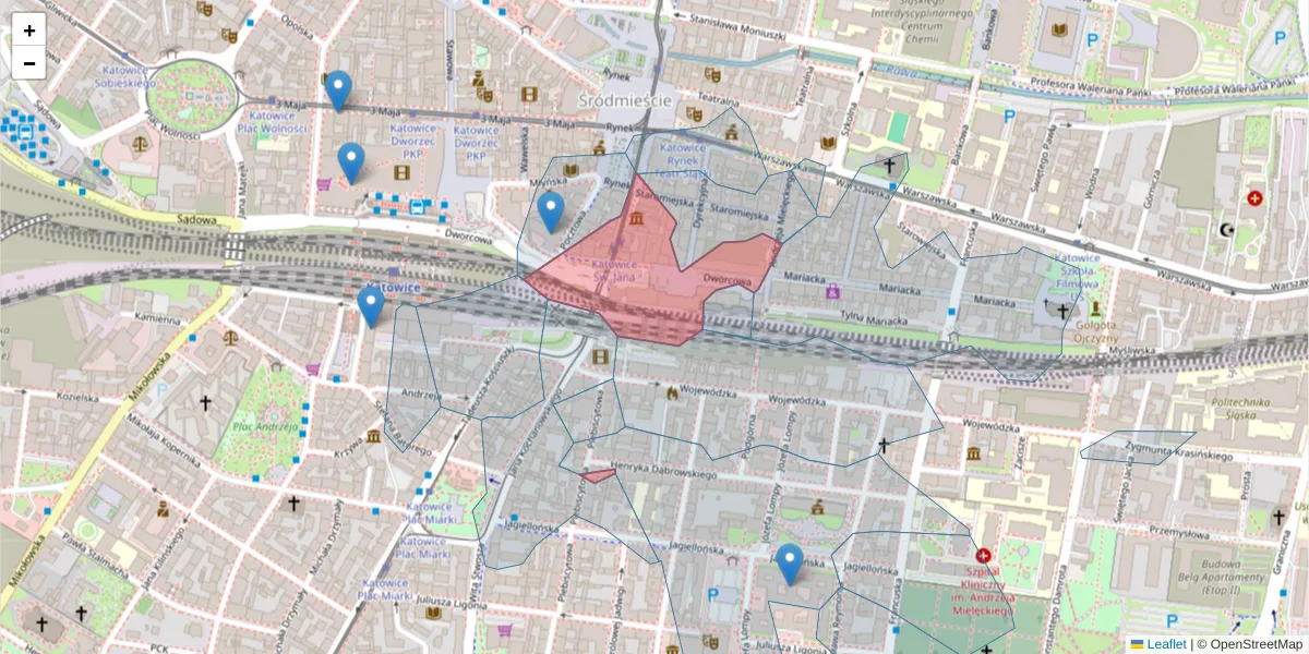 Szczegółowa mapa kodu pocztowego 40-012 z granicami, sąsiednimi kodami pocztowymi i urzędami pocztowymi
