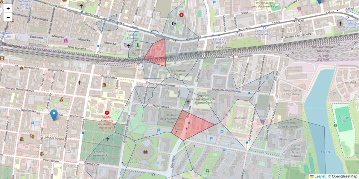 Szczegółowa mapa kodu pocztowego 40-017 z granicami, sąsiednimi kodami pocztowymi i urzędami pocztowymi