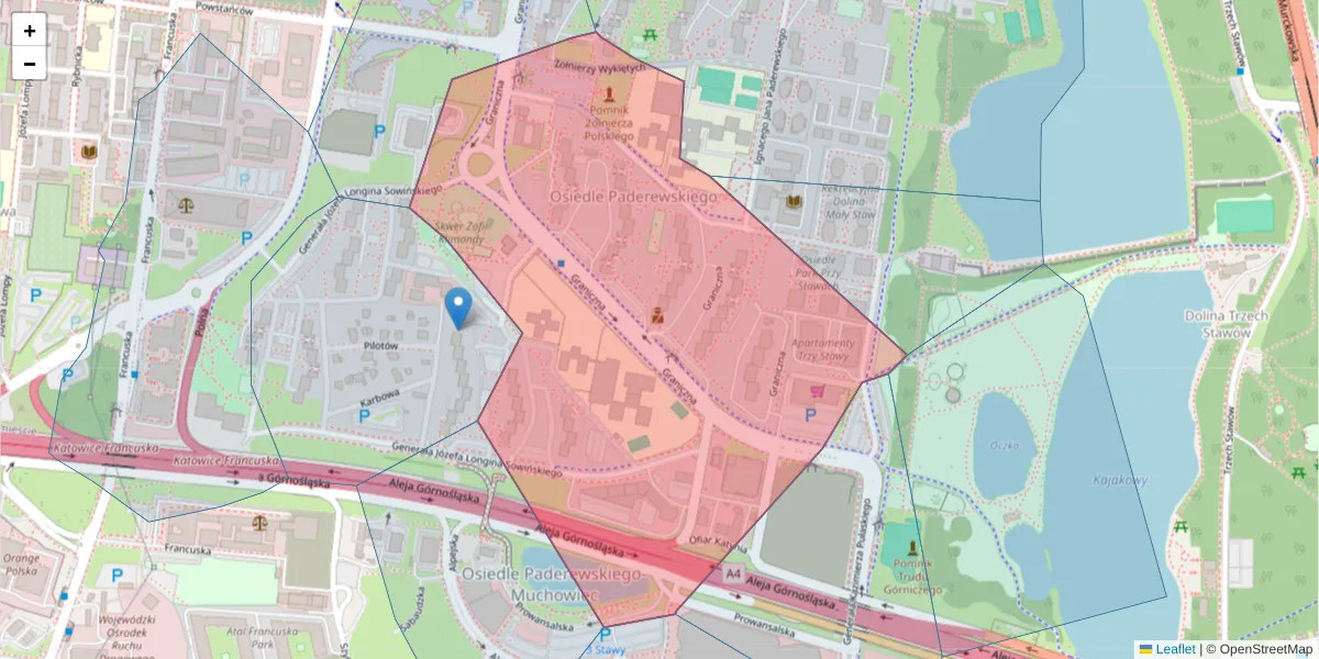 Szczegółowa mapa kodu pocztowego 40-018 z granicami, sąsiednimi kodami pocztowymi i urzędami pocztowymi