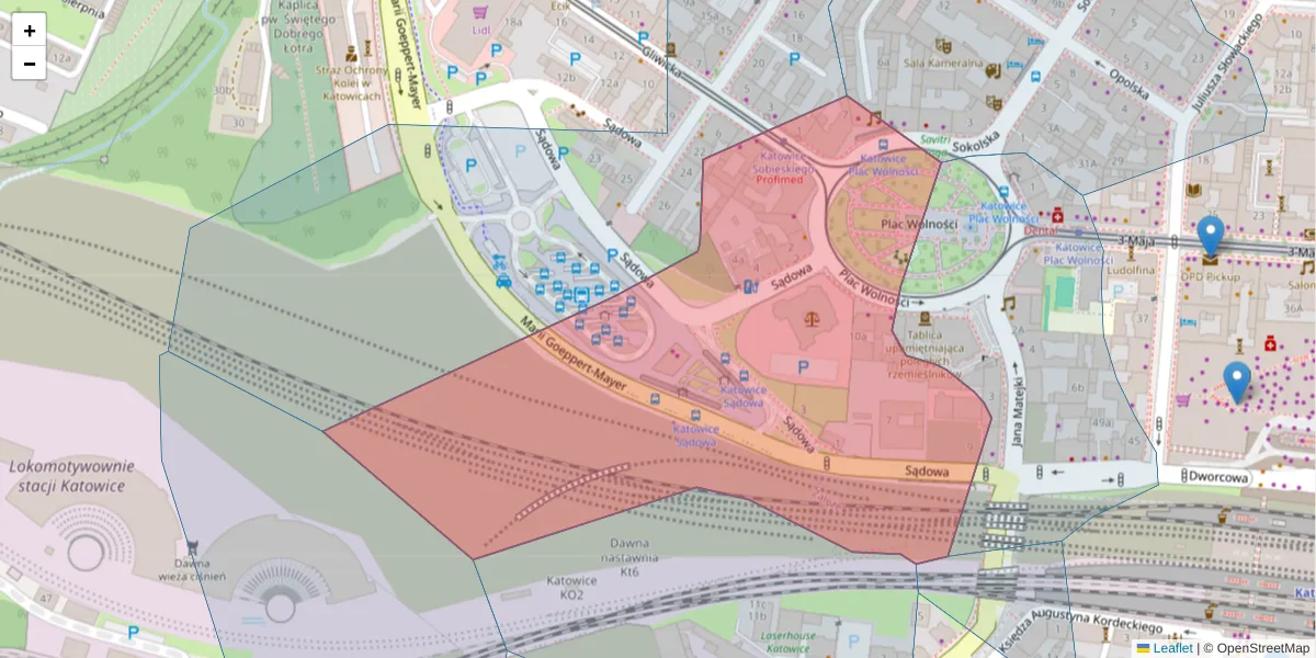 Szczegółowa mapa kodu pocztowego 40-078 z granicami, sąsiednimi kodami pocztowymi i urzędami pocztowymi