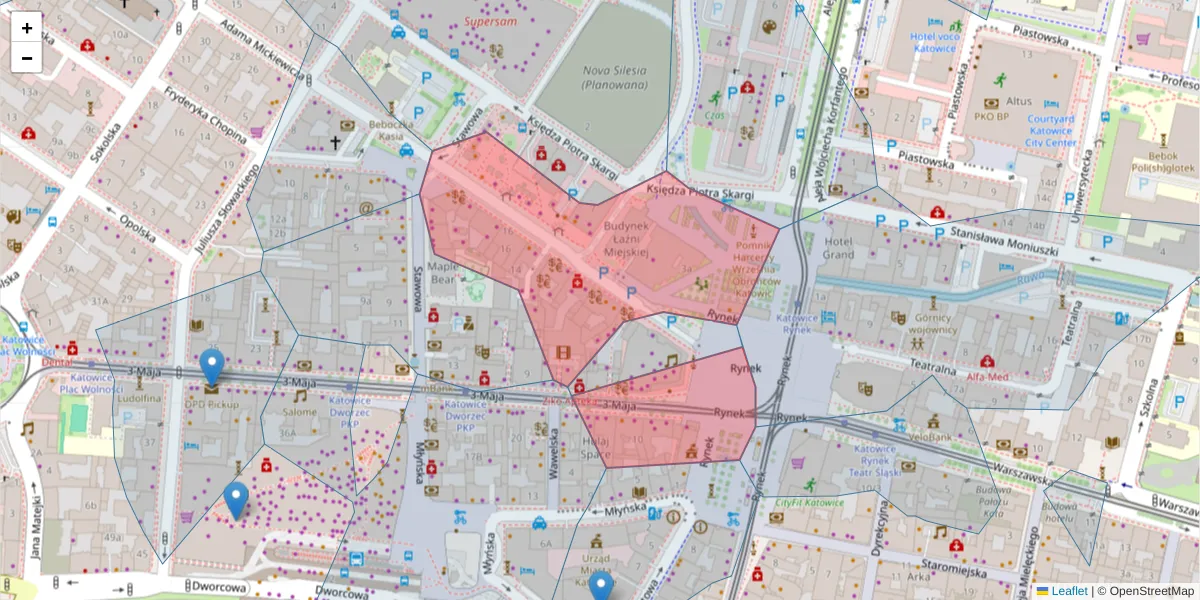 Szczegółowa mapa kodu pocztowego 40-092 z granicami, sąsiednimi kodami pocztowymi i urzędami pocztowymi