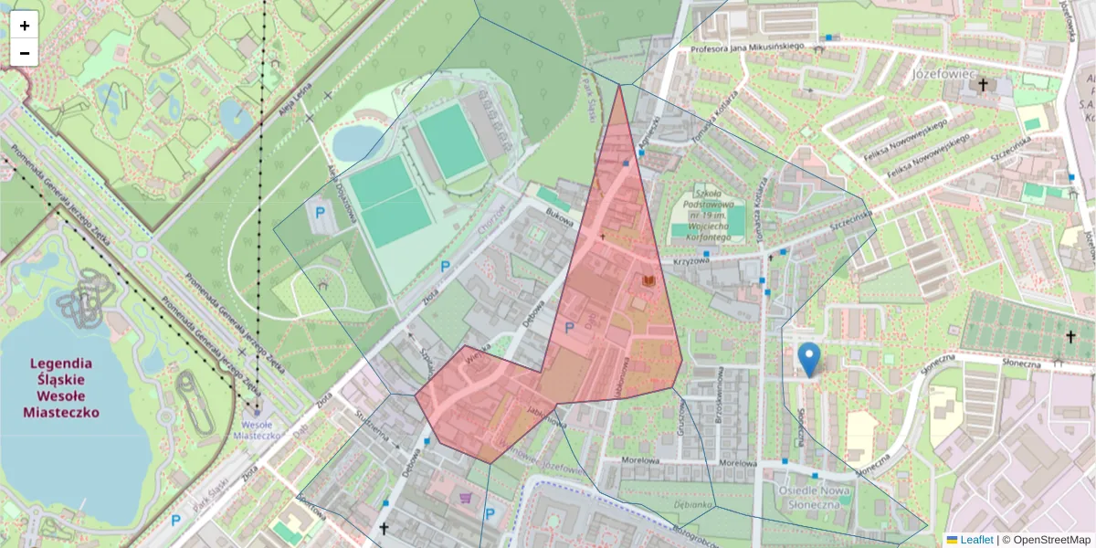Szczegółowa mapa kodu pocztowego 40-109 z granicami, sąsiednimi kodami pocztowymi i urzędami pocztowymi