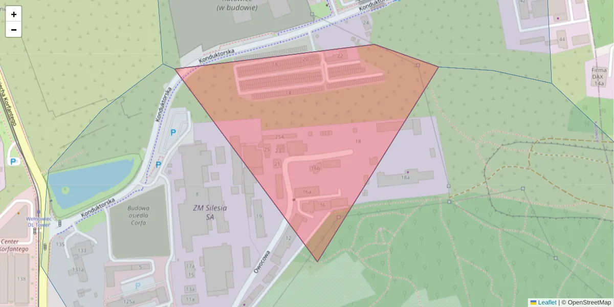 Szczegółowa mapa kodu pocztowego 40-133 z granicami, sąsiednimi kodami pocztowymi i urzędami pocztowymi