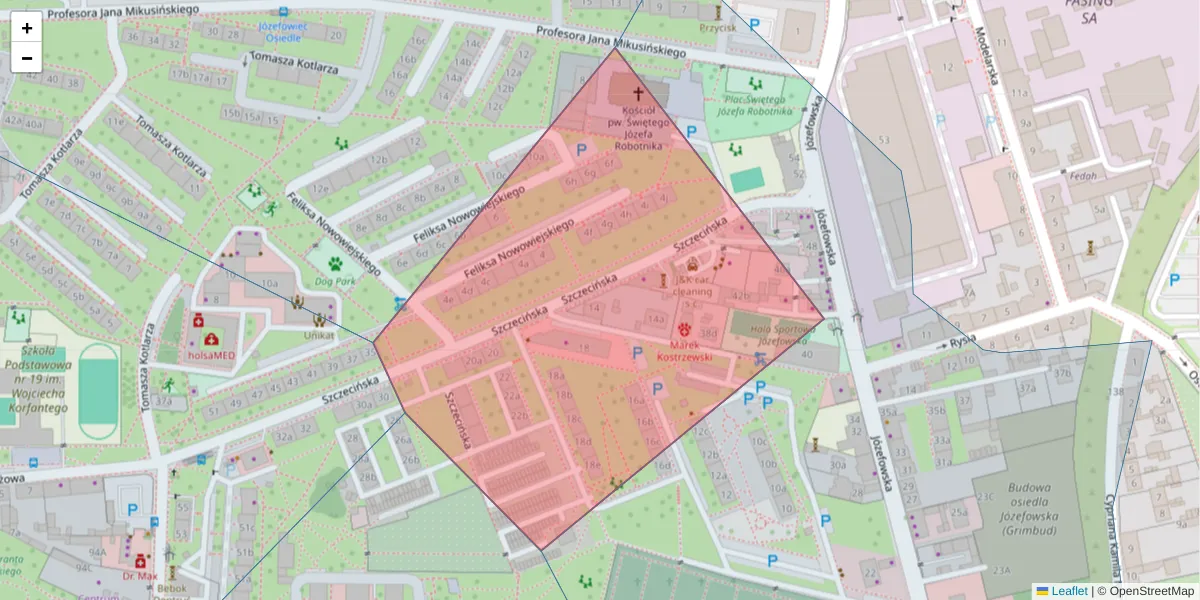 Szczegółowa mapa kodu pocztowego 40-139 z granicami, sąsiednimi kodami pocztowymi i urzędami pocztowymi