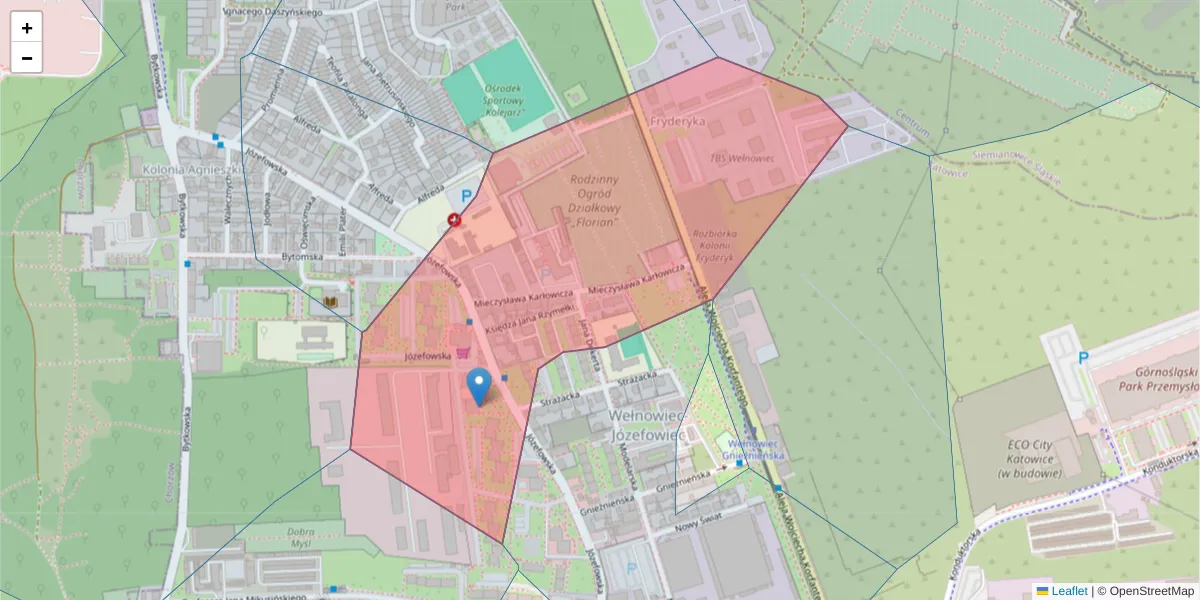 Szczegółowa mapa kodu pocztowego 40-145 z granicami, sąsiednimi kodami pocztowymi i urzędami pocztowymi