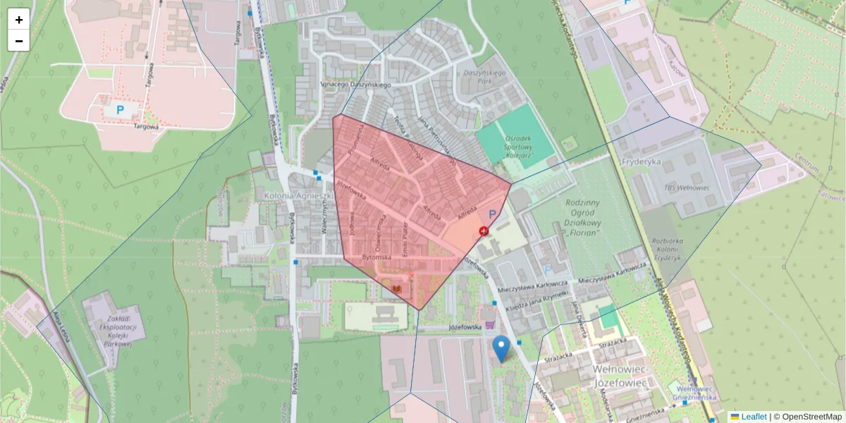 Szczegółowa mapa kodu pocztowego 40-150 z granicami, sąsiednimi kodami pocztowymi i urzędami pocztowymi