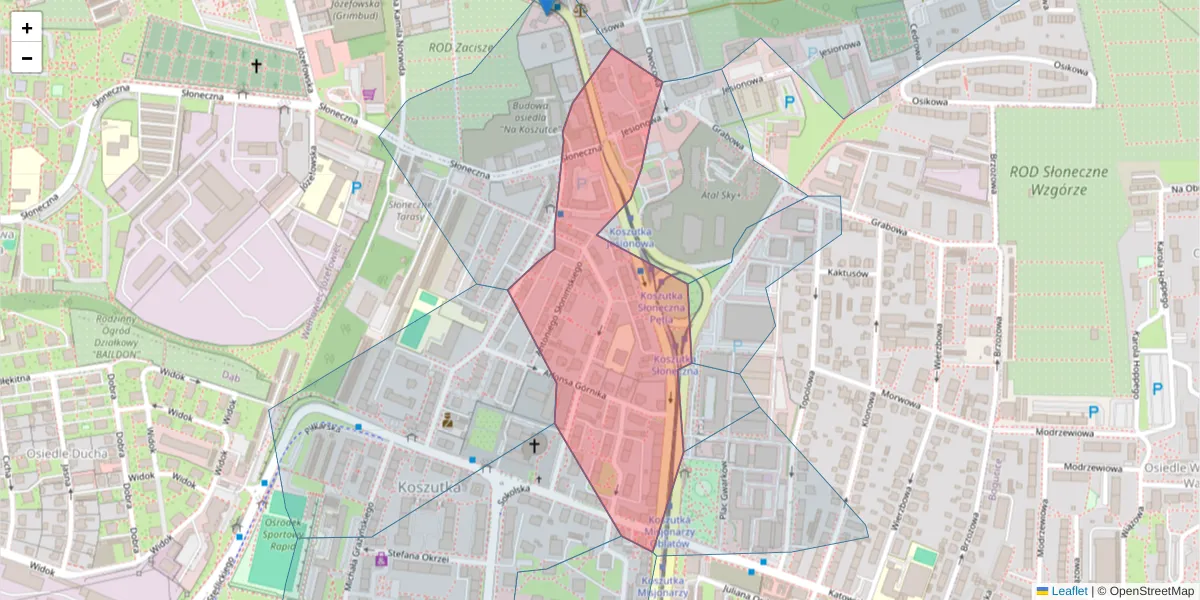 Szczegółowa mapa kodu pocztowego 40-156 z granicami, sąsiednimi kodami pocztowymi i urzędami pocztowymi